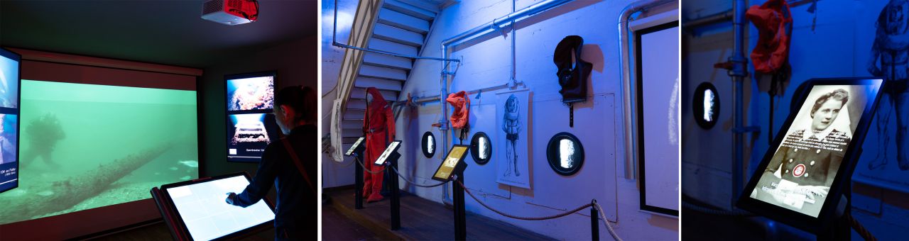 Exposition immersive avec des écrans vidéos au Musée Sous-Marin du Pays de Lorient
