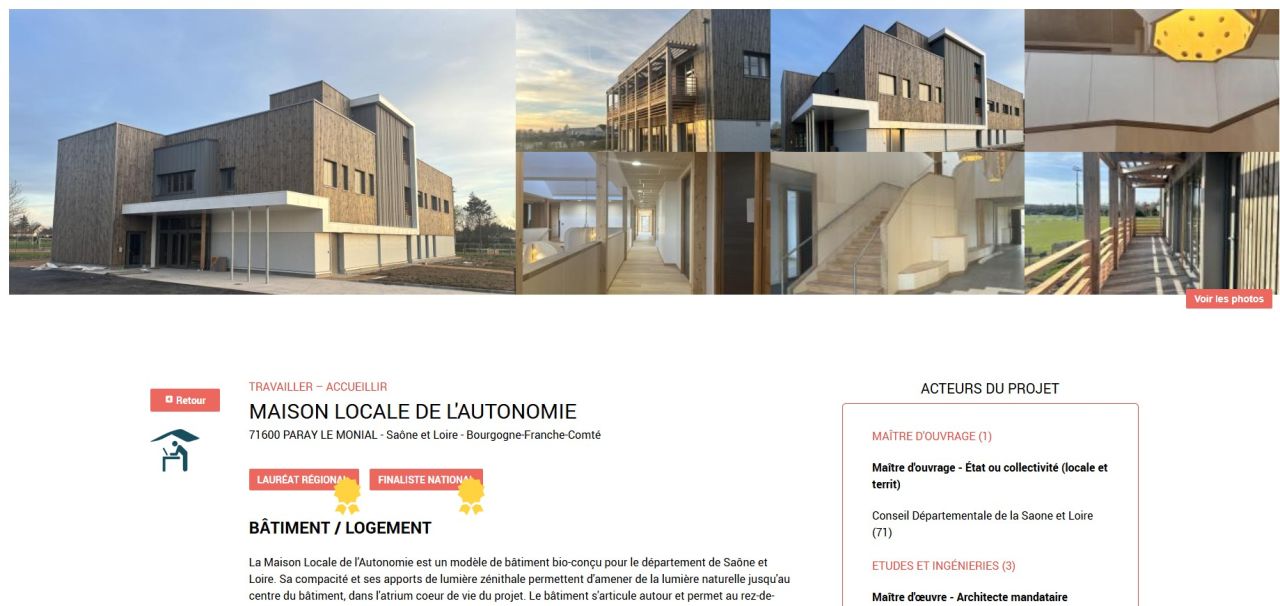 Projet répertorié sur la plate-forme Panorama Bois, qui expose en détails tous les éléments de cette construction.